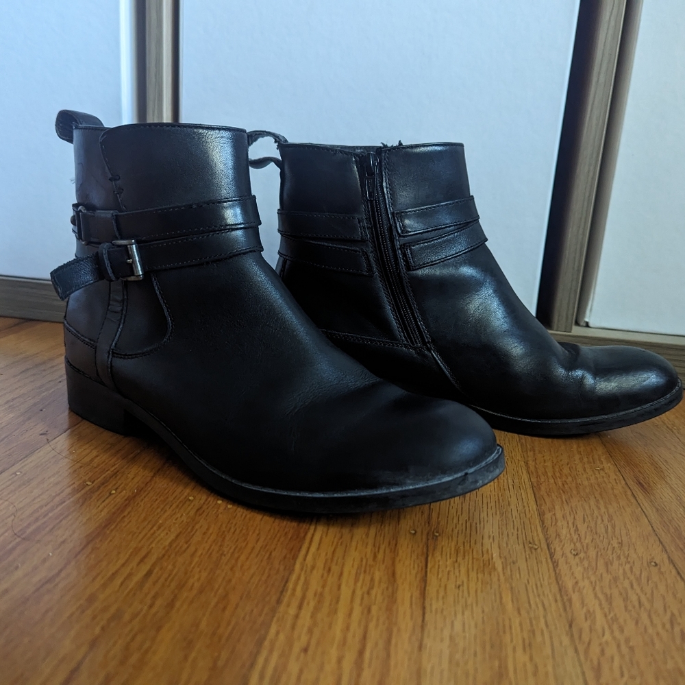 Clark's black leather booties, size 9